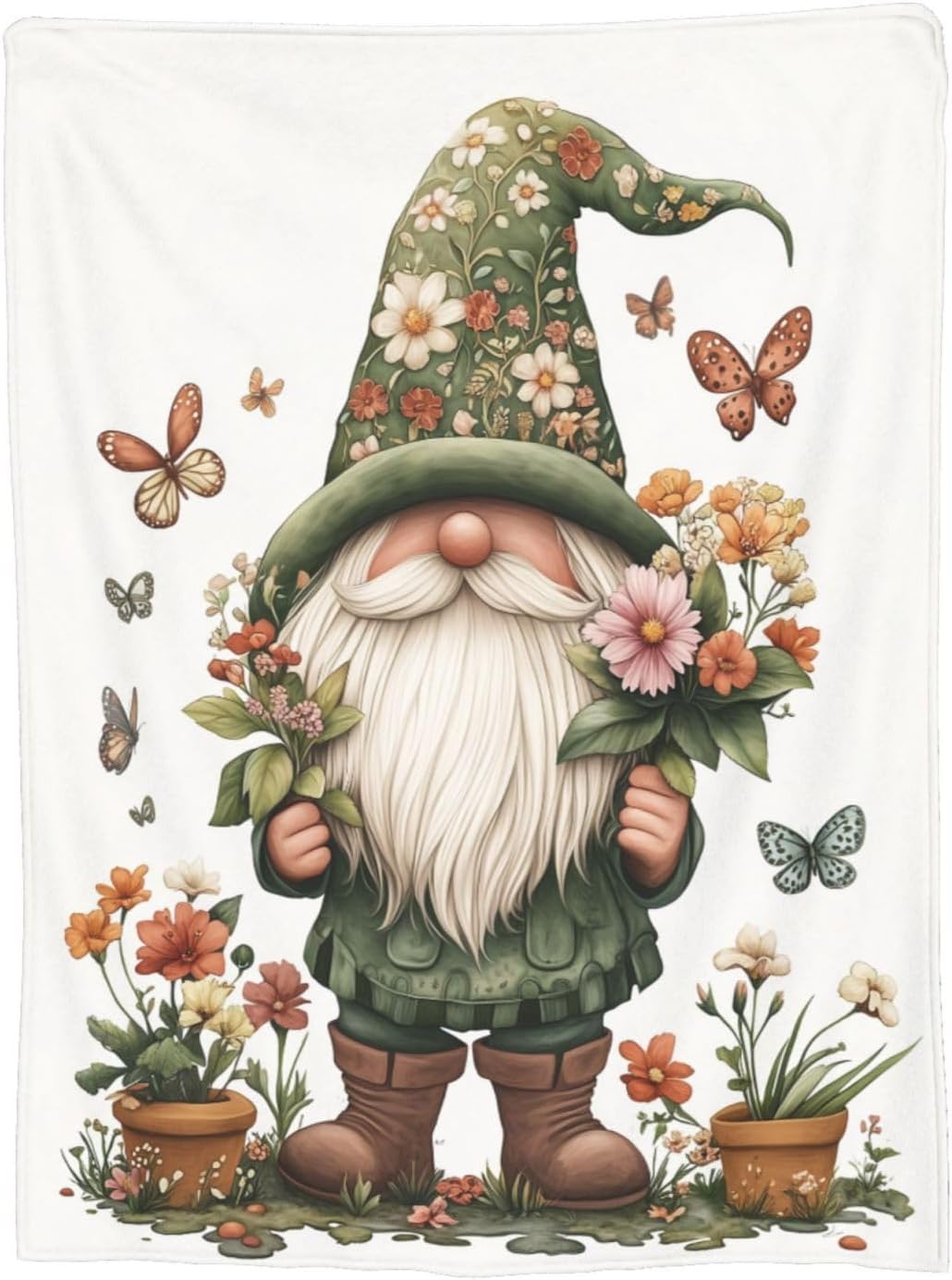 Gnome Flowers Blanket Floral Flannel Throw Blanket Lightweight Soft Warm Cozy Travel Blanket for Bed Couch Sofa Living Room Bedroom Gift for Women Men Girls Boys All Season 60"x50"