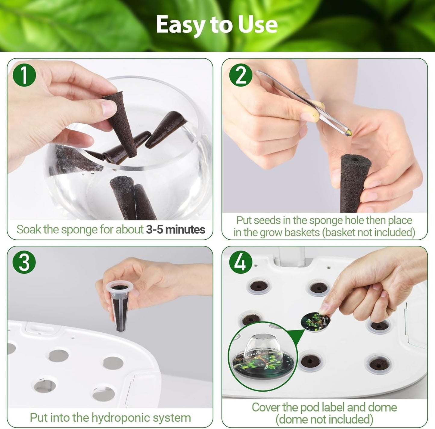 120Pcs Hydroponic Pods Kit, 60 Grow Sponges with 60 Pod Labels, Breathable Replacement Pods Compatible with AeroGarden & Most Hydroponics Growing System, Seed Starter Pods for Indoor Garden
