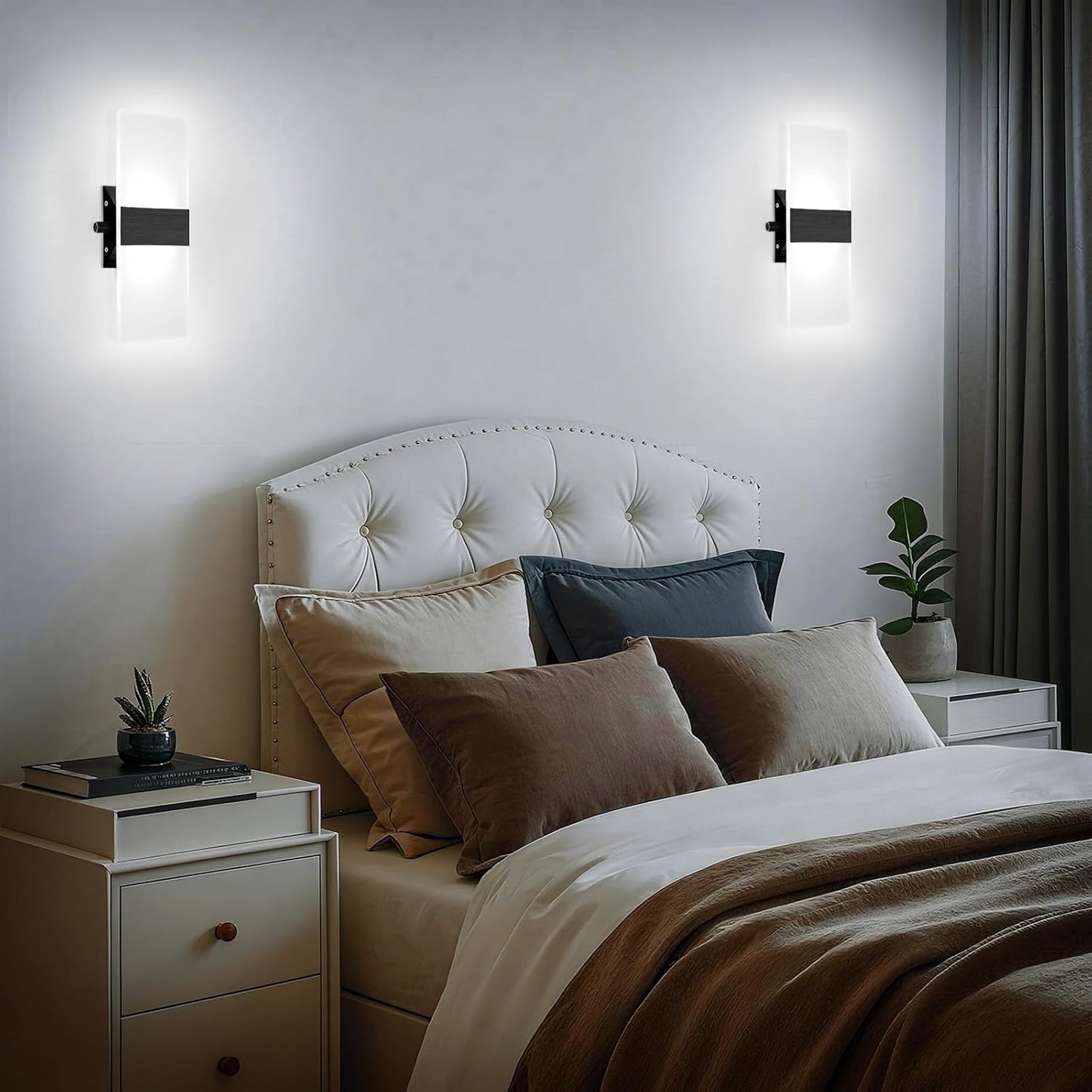 Lightess Modern Wall Sconce with Switch, Indoor Wall Light Dimmable, 12W Black Acrylic Wall Mounted Light Fixtures for Hallway Stairway Bedroom, Cool White, 1 Pack