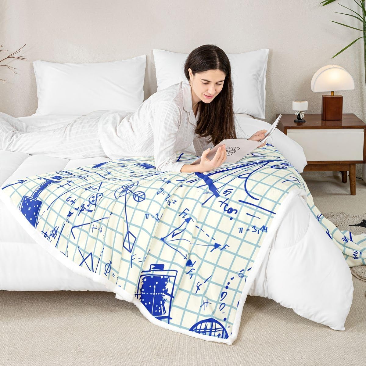 Feelyou Physics Sherpa Blanket Blue Equation Fleece Throw Blanket Model On Graph Paper Fuzzy Blanket for Sofa Bed Couch,Twin 60x80 Inches