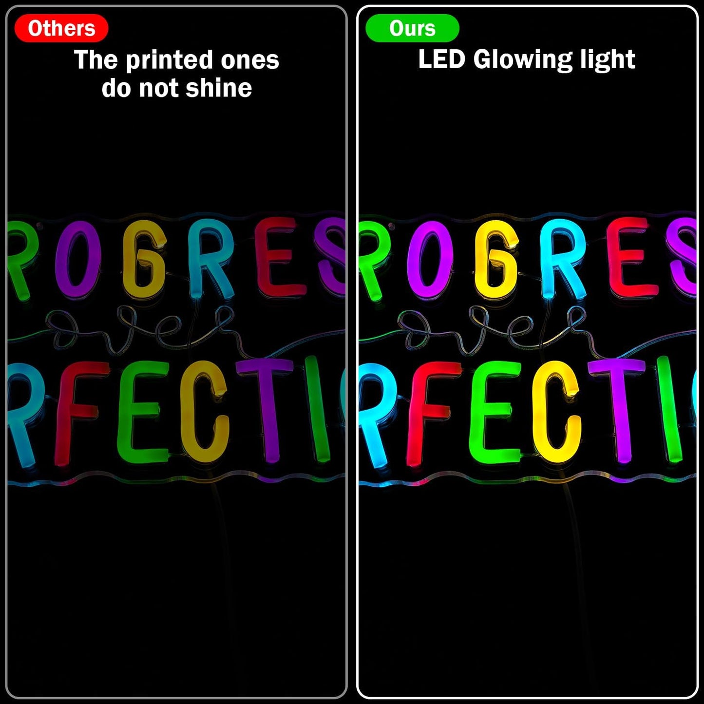 Progress Over Perfection Neon Sign Dimmable Classroom Wall Decor Led Progress Over Perfection Wall Art Neon Light, Kids Motivational Neon Sign for Classroom, Bedroom, Inspirational Wall Decoration Gift