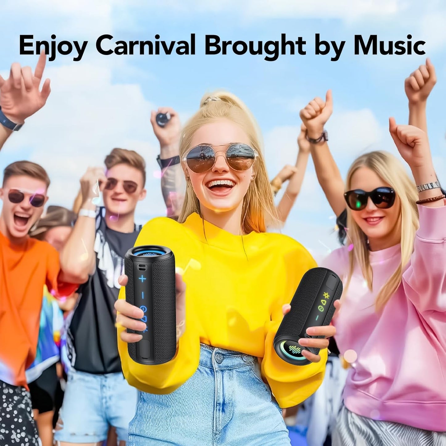 TIMU Portable Bluetooth Speaker, Powerful Sound Wireless Speaker: Boost Bass, Bluetooth 5.4, 24H Playtime, 8 RGB Modes, IPX7 Waterproof, TWS Pairing, for Outdoor/Home/Party, Gift Ideas(Black)