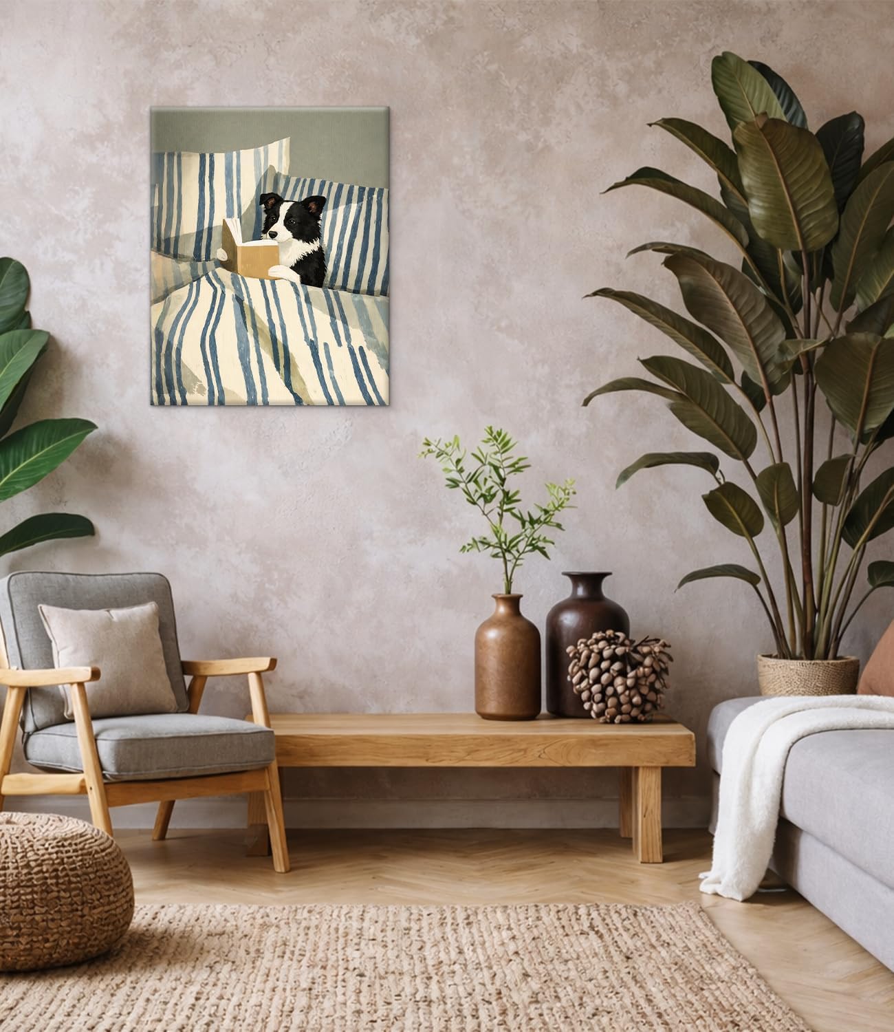 Vintage Dog Reading Wall Art Print - Bookish Border Collie Canvas Poster Painting - Dog Lover Gifts Wall Decor for Home Bedroom 8x10 Inch Framed