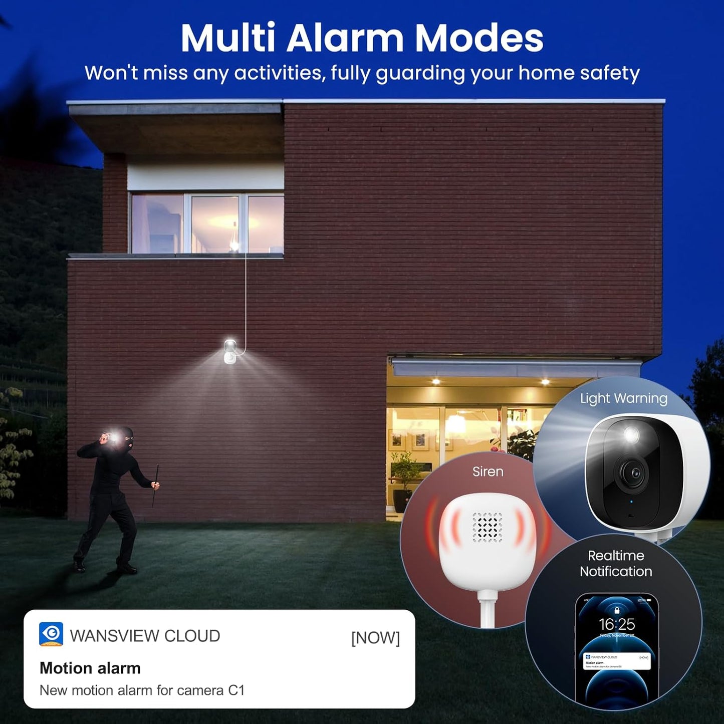2K Cameras for Home Security-Outdoor/Indoor Camera for Dog/Cat/Pet/Nanny/Baby/Elderly, Color Night Vision, White Light, Siren, 24/7 SD Recordings, Works with Alexa, Plug in (C1-White-2pack-2.4G)