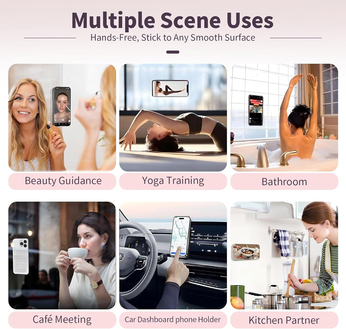 (2 Pack) Silicone Suction Cup Phone Case Mount Double Sided, Sticky Phone Grip with Higher Suction Power for Cell Phone, Hands-Free Phone Accessories for Selfies and Videos, Clear & Light Pink