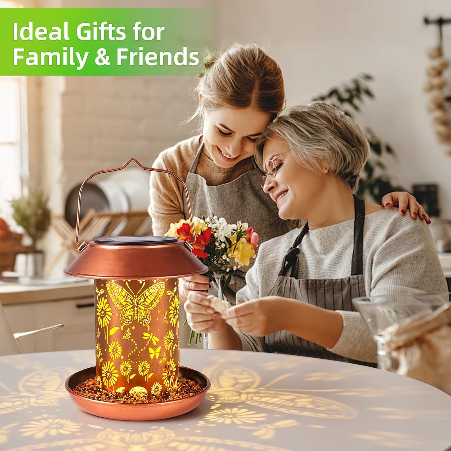 Solar Bird Feeders for Outdoors Metal Butterfly Lantern Hanging on a Tree Metal Wild Bird Feeder Decoration for Patio,Yard,Lawn,Pathway,Garden,Garden Decor Gifts for Bird Lovers Mom Friends