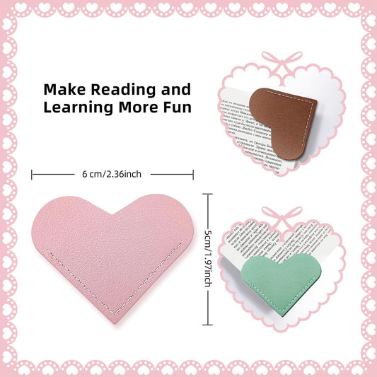 16Pcs Leather Heart Bookmarks,Cute Corner Page Book Marks,Book Accessories for Kids Women Book Lovers Teachers,Handmade Reading Gifts (16 PCS)