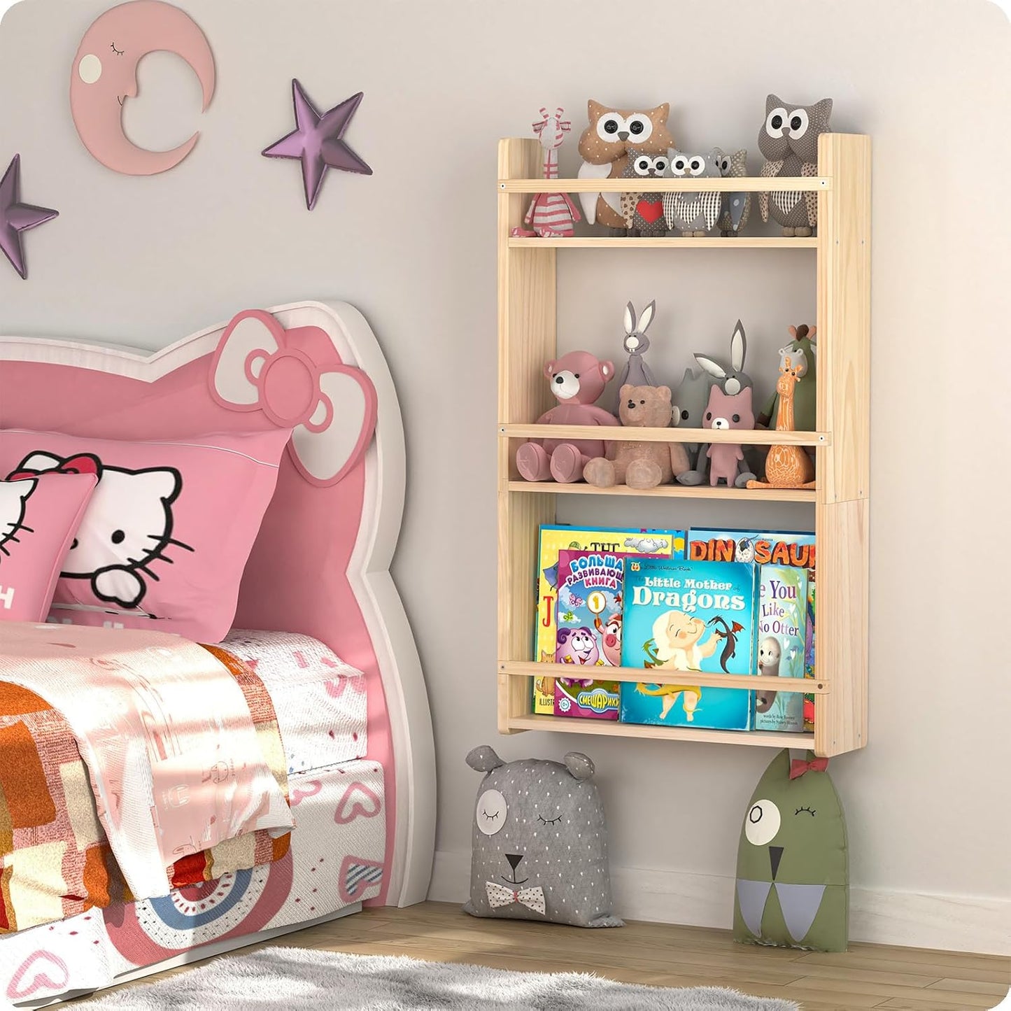 Wall Bookshelf for Kids, 3 Tier Kids Bookshelf Wall, 16.5 inch Floating Book Shelves for Nursery, Great for Bedroom, Living Room, Play Room and Nursery.