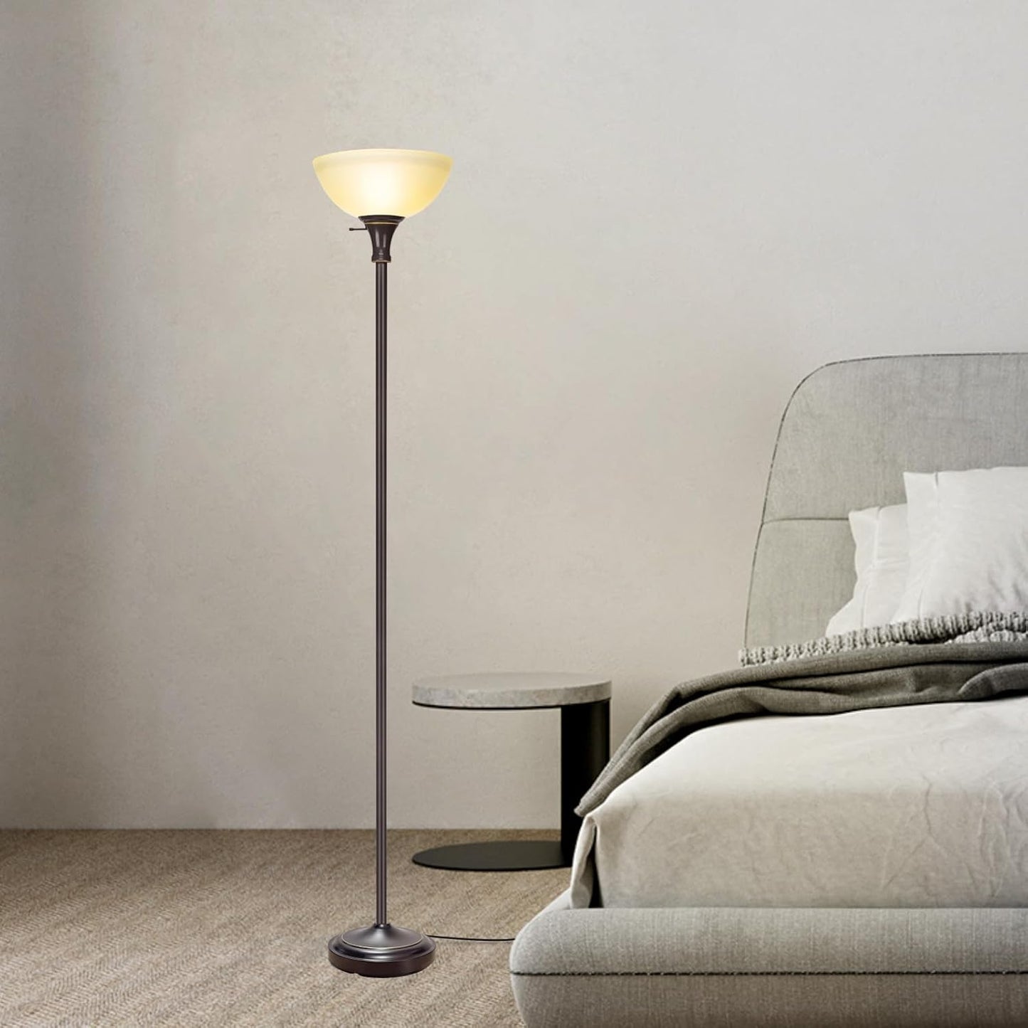 HonoDing Floor Lamp Frosted White Glass Bowl Shade - for Room Decor - Bedroom Decor - Floor Lamp for Bedroom - Floor Lamps for Living Room (Brown)