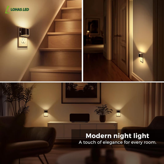L LOHAS LED Night Lights Plug into Wall, 2 Pack Modern Night Lights, Dusk to Dawn Sensor Nightlight,0-100LM Brightness Adjustable, 3000K Soft White