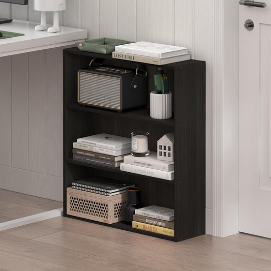 Furinno Basic Book Shelf, 3-Tier Bookshelf, Storage Organizer Bookcase with Open Shelf, 7 x 24 x 26, for Living Room, Bedroom, Home Office, Espresso