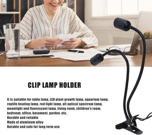 Clip Desk Lamp Socket, E26/E27 Reading Light Stand Clamp Lamp Fixture, 360 Degrees Two Clip on Light Bulb Holder with On/Off Switch and Clamp for Headboard Video Study Work,