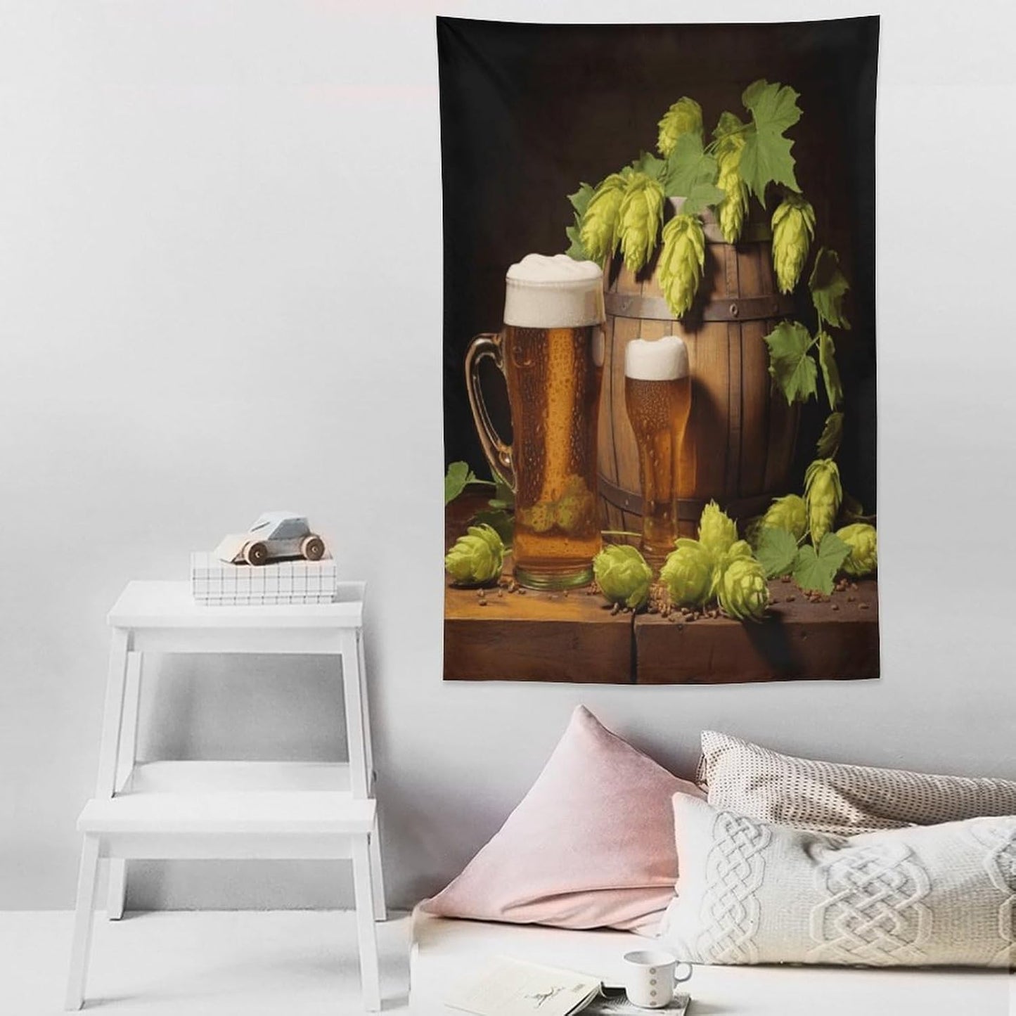 FodPand Beer And Hop Cones Tapestry Anti-fading Wall Tapestry with Installation Kit Backdrop Banner Multipurpose Aesthetic Tapestries Boho Wall Art Hanging Decorative Blanket 40"x60"