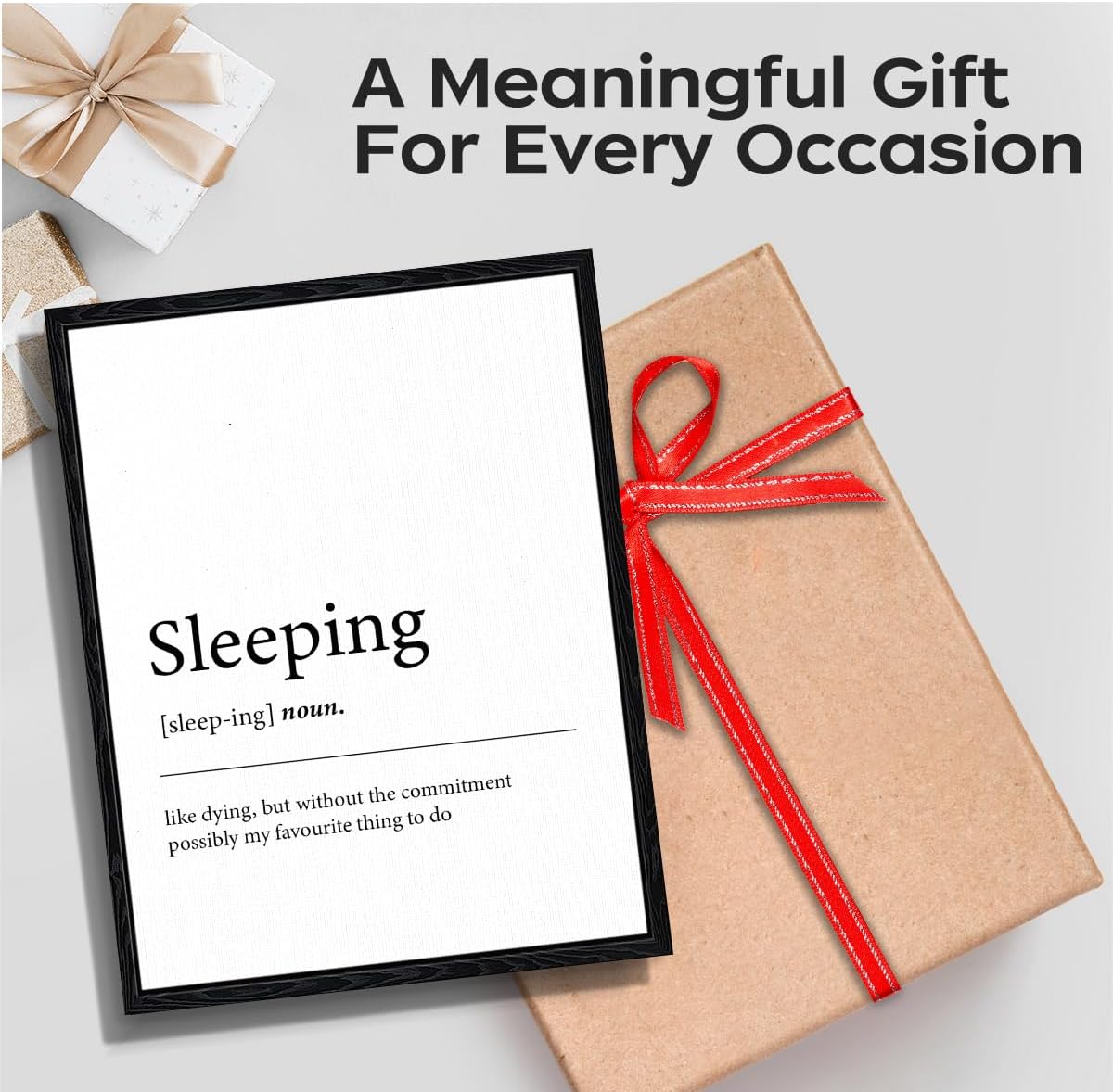 Funny Sleep Quote Wall Art, sleeping definition joke, minimalist wall decor, matte finish framed canvas print, bedroom humor poster, for bedroom dorm gift, 12x15 inch