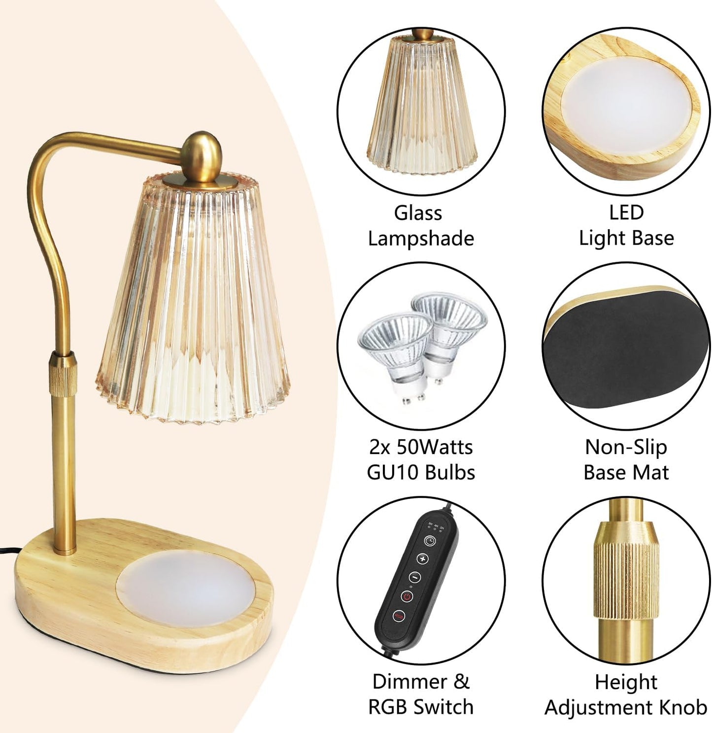 Dimmable Candle Warmer Lamp with RGB Mode & Timer, Electric Melting Lamps for Jar Candles, Wax Melt Warmers for Home Bedroom Decor (8 Colors LED Changing)