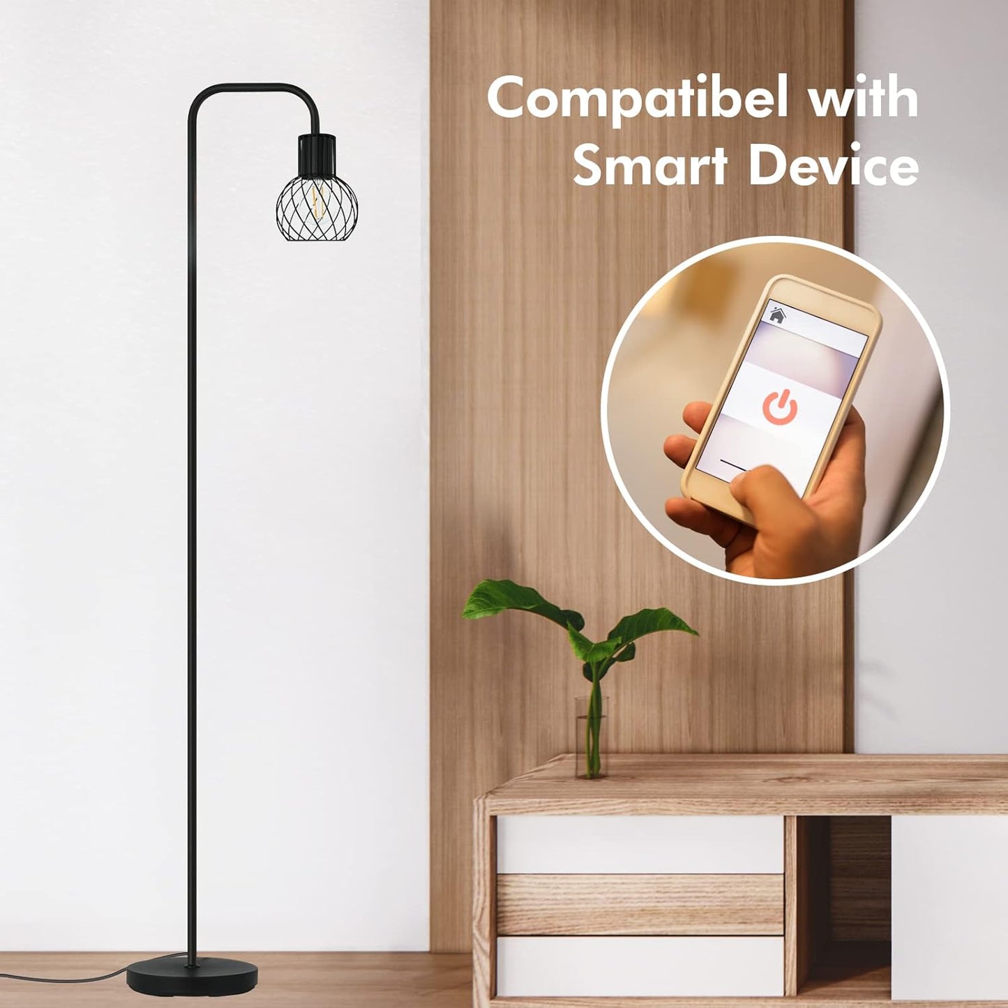 Industrial Floor Lamp, LED Standing Lamp Modern with 6W LED Bulb, Foot Switch, Metal Tall Lamps for Living Room, Bedroom, Office, Vintage Stand Up Light, Minimalist Farmhouse Floor Lamp in Black