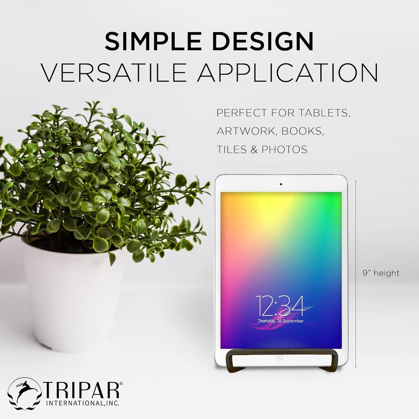 TRIPAR 6-Inch Metal Mahogany Painted Square Kitchen Book Holder/Stand, Wire Mini Easel, Small Photo Stands for Table, Display for Picture Frames, Plaques & Plates