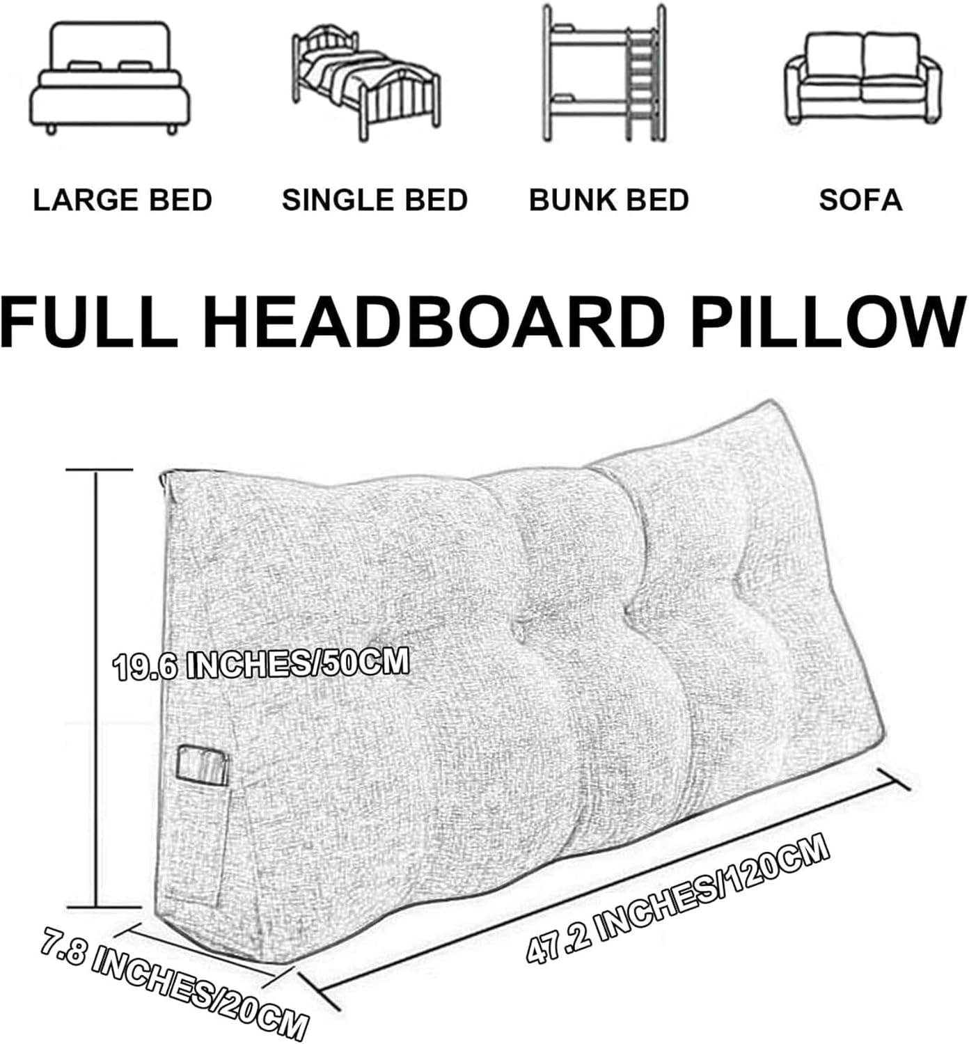 Triangular Headboard Pillows Adult Wedge Backrest,for Sitting Up in Bed Reading Pillow Large Bolster Day Bed Dorm Pillows with Removable Linen Cover