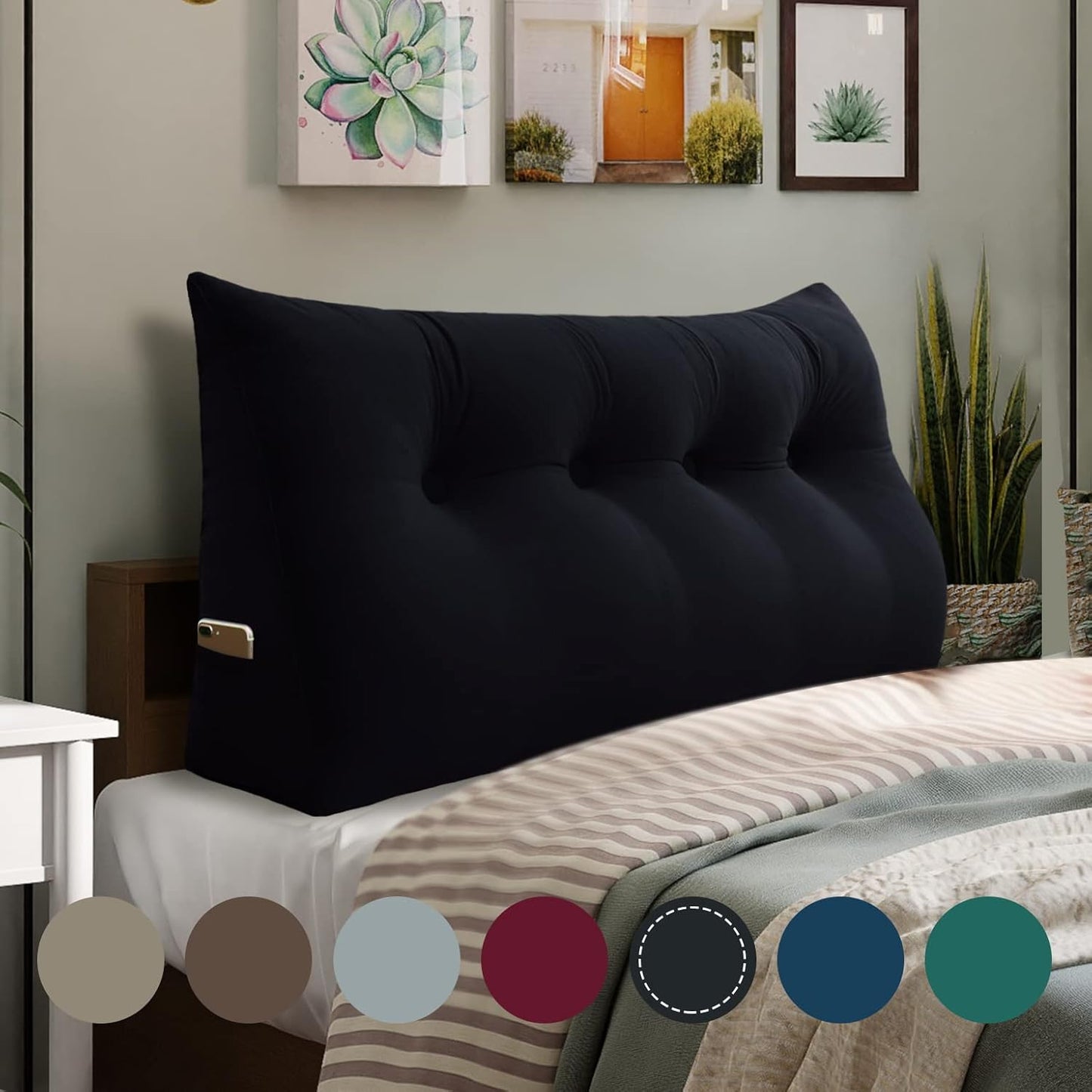 10 lbs Thickened Wedge Pillow Headboard Body Positioner Bed Wedge Pillow Backrest Support Triangular Headboard Cushion with Side Pocket Gift for Mom Velvet Positioning Support Black Full