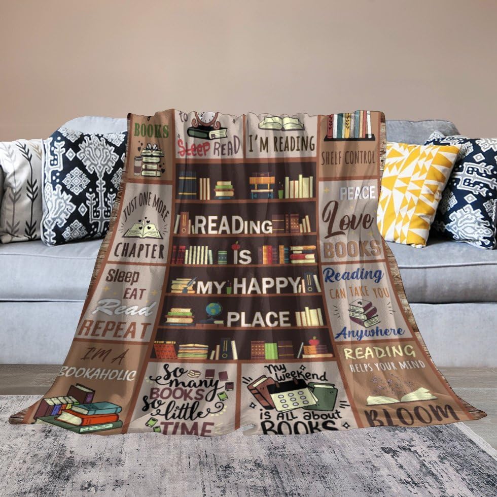 Book Lovers Gifts for Women, Book Lover Gift Ideas, Book Blanket, Gifts for Book Lovers, Reader, Librarian, Bookworm Gifts on Birthday Christmas Throw Blankets 50"x60"
