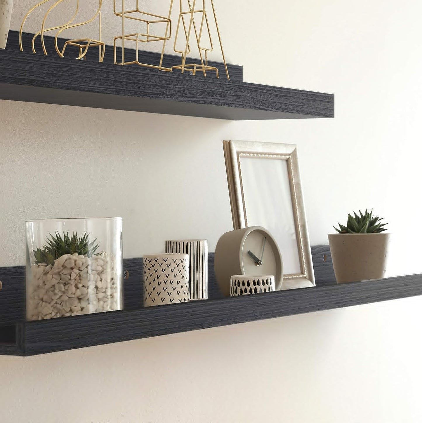 Icona Bay 24 Inch Floating Shelves for Wall - Set of 3 in Ebony Black - Modern Rustic Style - Wall Mounted Display Shelves - Picture Ledges