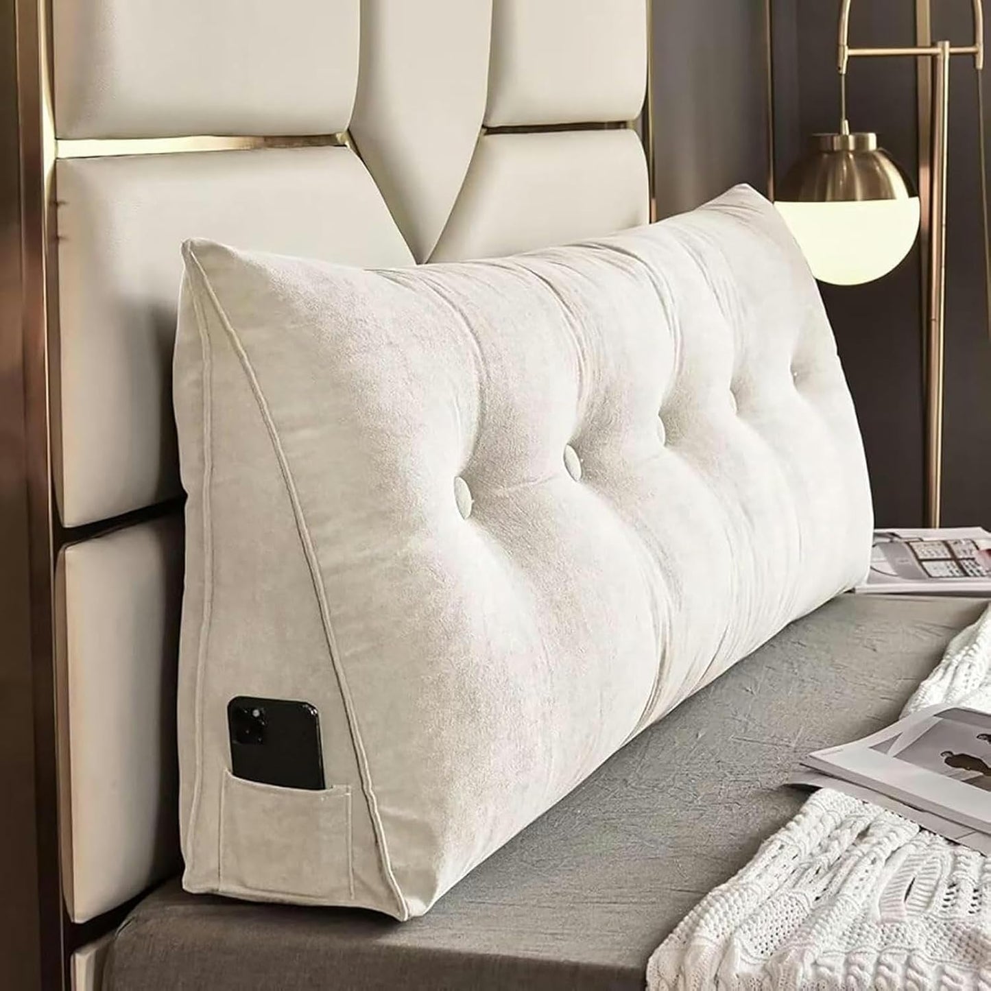 Wedge Pillow Large Lumbar Support Cushion for Bed Headboard Sofa, Back Positioning Backrest, Soft Reading Pillow with Pocket and Removable Washable Cover