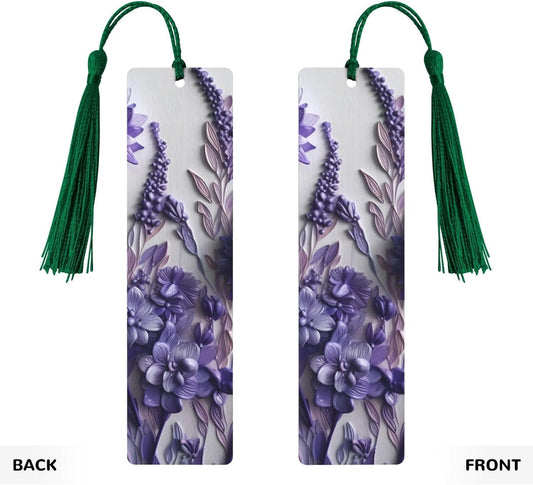 Purple Flowers Bookmarks Gifts for Women Men, Wooden Bookmarks for Book Lovers, Vintage Book Marks Ornaments with Tassel, Unique Personalized Reading Page Markers Dark Green