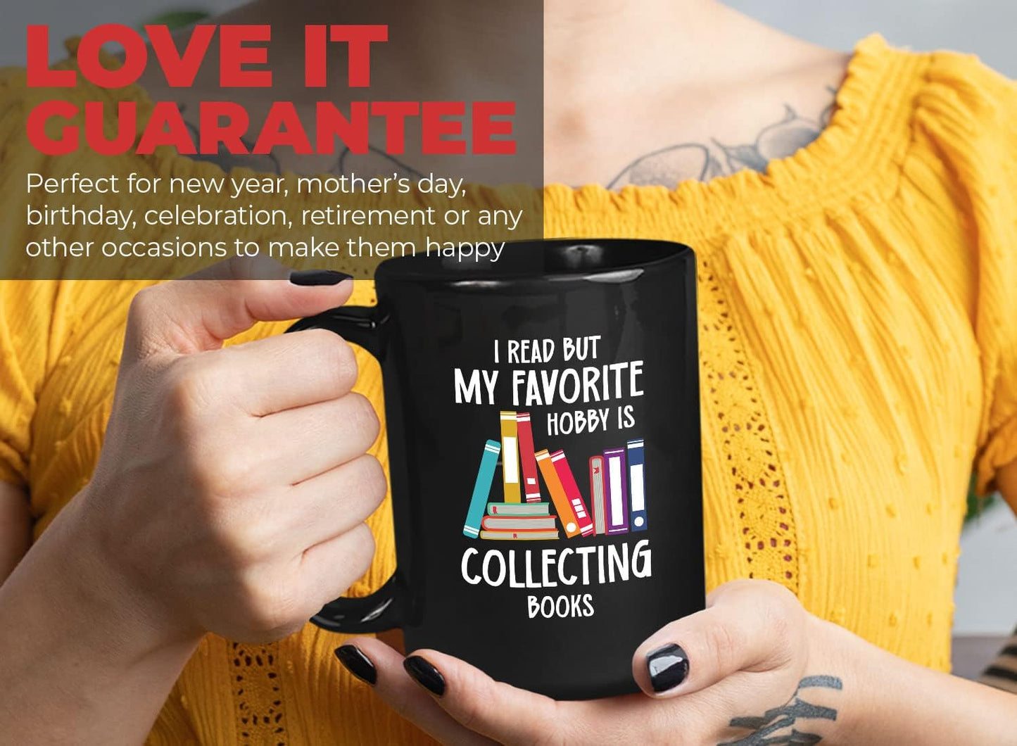 Bubble Hugs Book Lover Coffee Mug 15oz Black - Favorite Hobby Collecting Books - Reading Book Collector Reader Stack of Books Lover Bookish Novelist Librarian Writer