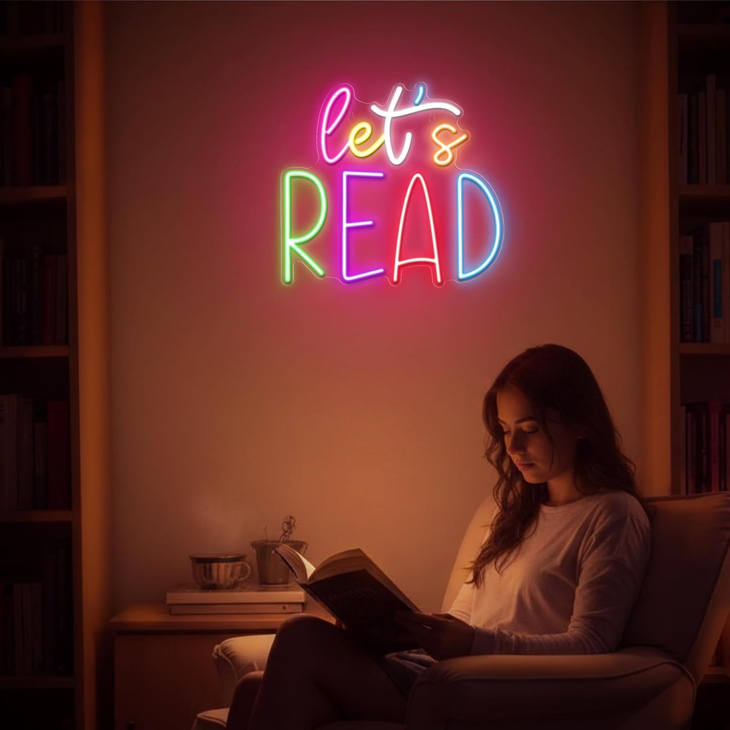 Kavaas Let's Read Neon Sign Reading Corner LED Light Neon Signs for Library Classroom Book Club Wall Decor -Best Back to School Gifts for Teens Kids