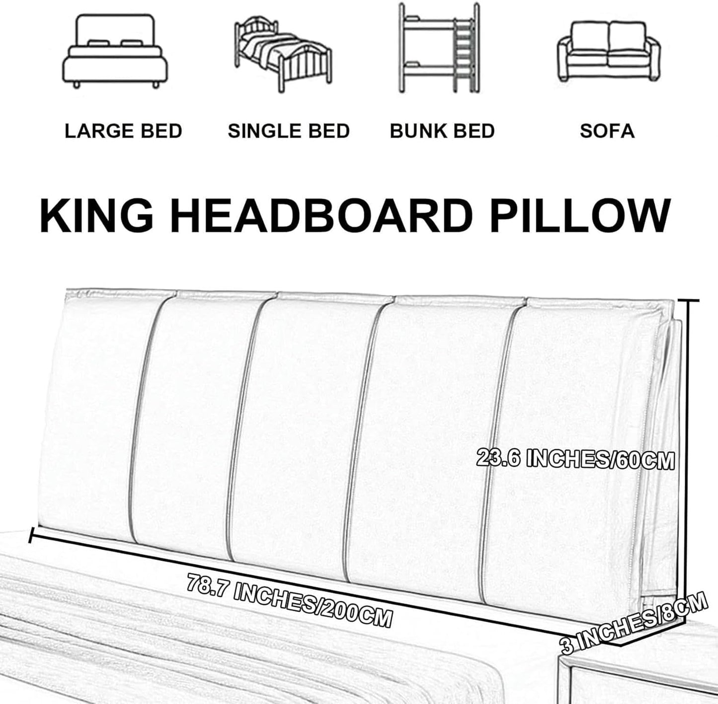 AMNOOL Headboard Cushions Rectangle Reading Body Pillow Large Bolster Day Bed Backrest Bunk Bed Pillowboard Neck Waist Support Pad Wall Mounted Headboard