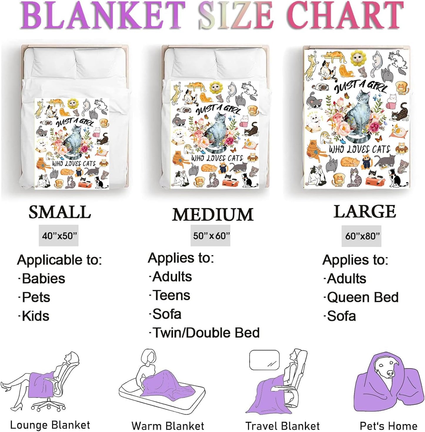 Cat Blanket Gifts for Girls Women, Cats Gifts for Cat Lovers, Cats Lovers Birthday Gifts Decoration Throw Blanket 50" x 40"