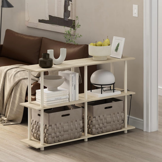 Furinno Turn-N-Tube No Tools 3-Tier Rectangle Side Display Rack, Bauhaus Oak/Beige Plastic Pole 2 x 2