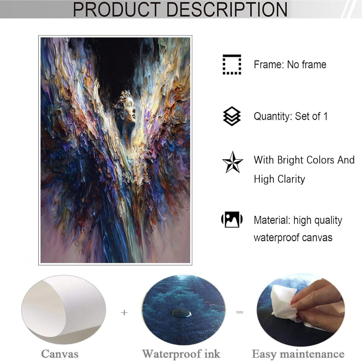 GDJSMIN Abstract Art Style Wall Art, Angel Design Poster for Reading Room Living Room Decor 16x 24 inch Unframed