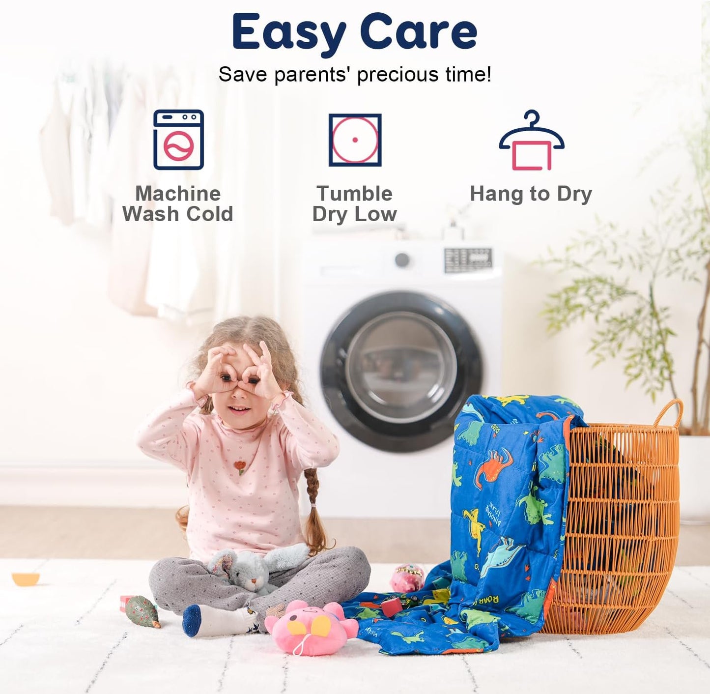 Kivik Weighted Blanket 7 lbs, 41" x 60" Blue Dinosaur Weighted Blankets for Small Single/Twin Size Bed, All-Season Breathable Soft Cozy Cute Heavy Throw Blanket for Calming & Sleep, Washable