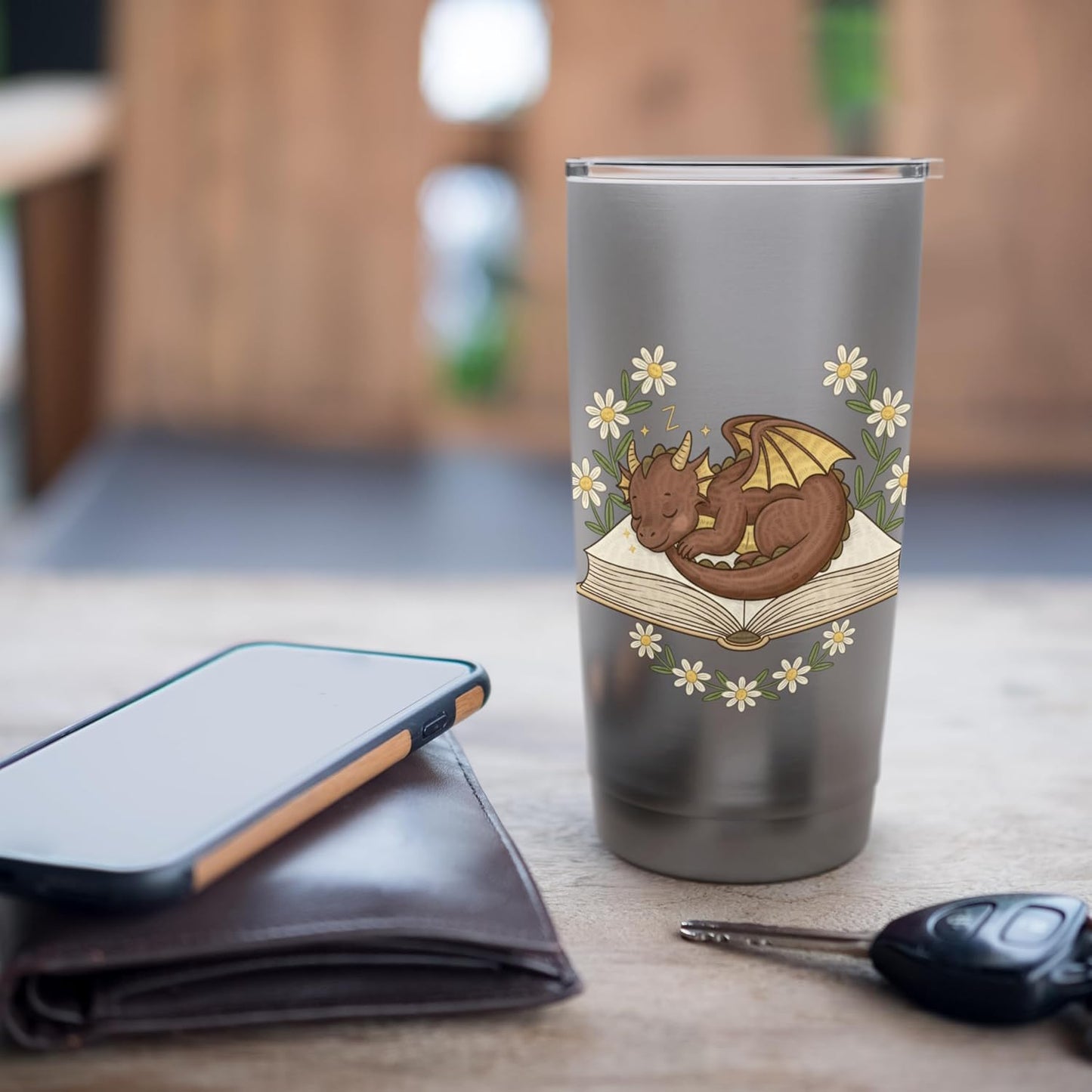 Sleeping Dragon On Book Reader Fantasy Lover Stainless Steel Insulated Tumbler
