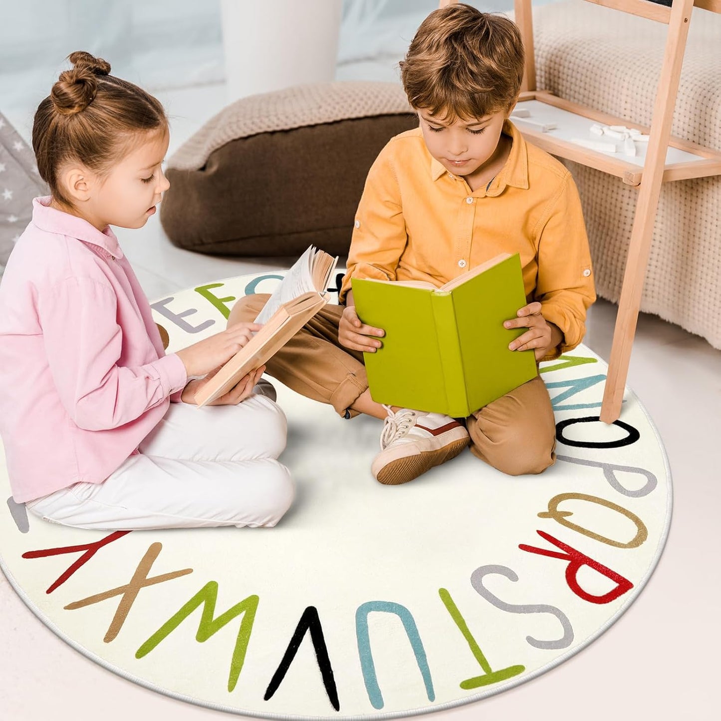 LIVEBOX Colorful Round Kids Rug for Nursery & Playroom - Washable ABC Rainbow Educational Rug (40", Multi Color)