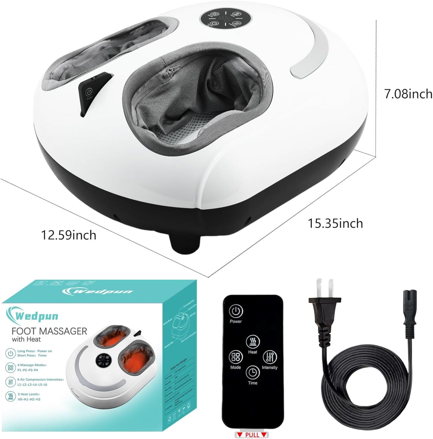 Shiatsu Foot Massager with Heat Electric Feet Massage Machine for Plantar Fasciitis Relief Adjustable Air Compression & 3 Temperature Levels Perfect for Home or Office White