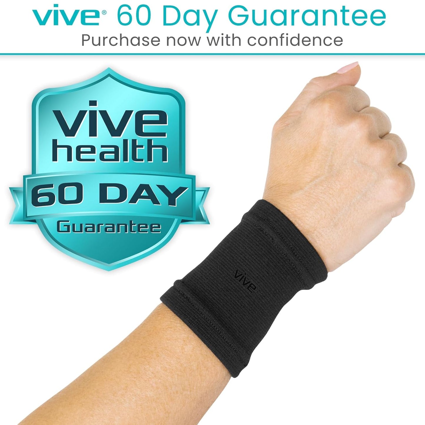 Vive Wrist Compression Sleeves for Women & Men (Pair) - Elastic Support Wristband for Pain Relief & Circulation - Wrist Support for Carpal Tunnel, Arthritis, Tendonitis - Great for Sports Injury