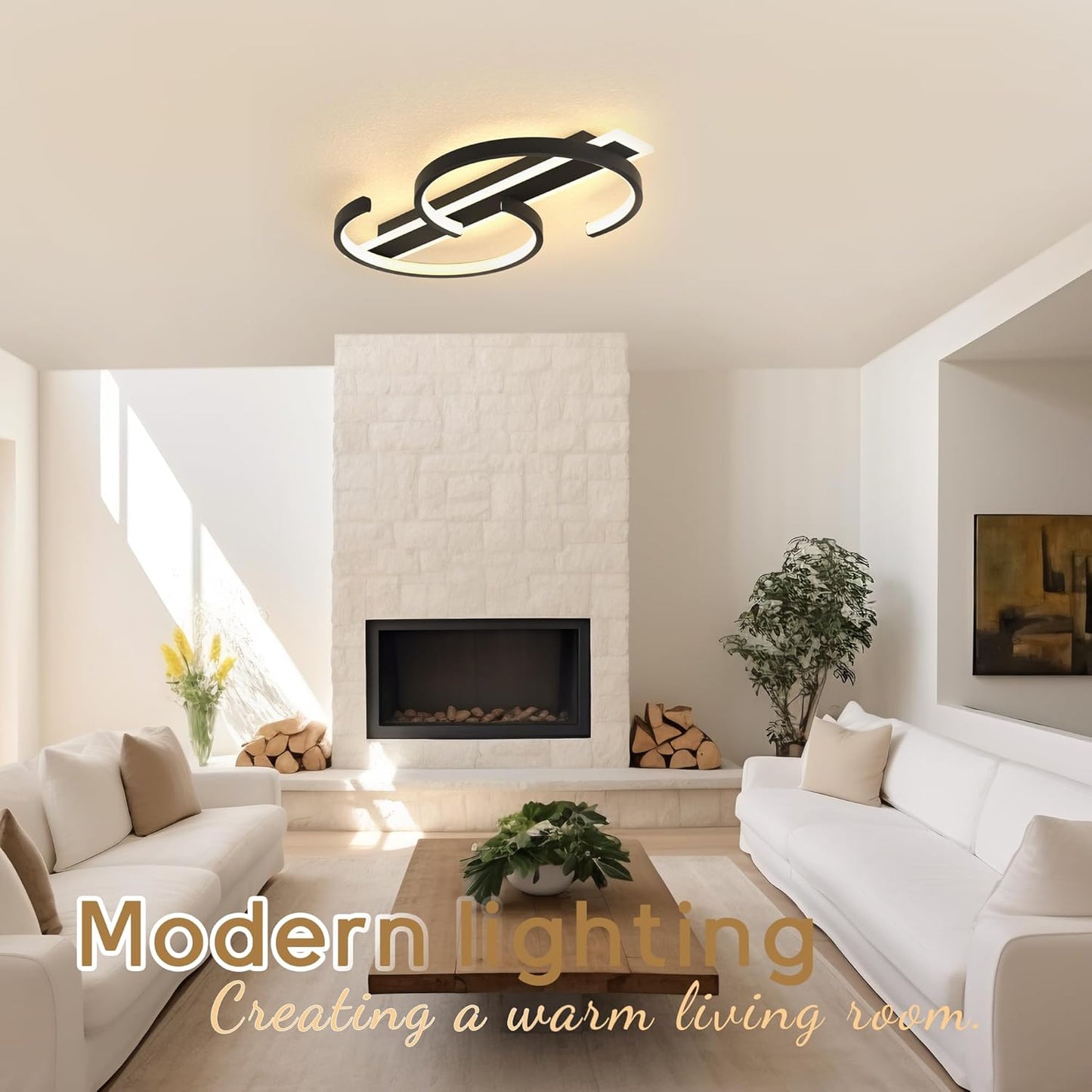 23.6" LED Ceiling Light, 2-Ring Modern Flush Mount Light, 55W Matte Black, Dimmable 3000–6000K, with Remote and Voice Control, Ceiling Light Fixture for Bedroom, Living Room, Dining Room