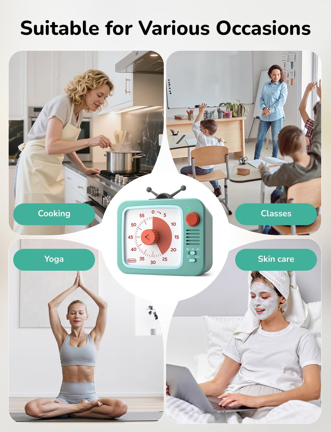 LIORQUE Visual Timer for Kids with Pause Function, 60-Minute Countdown Timers for Classroom Office Kitchen with Silent Operation, Kids Timer for Teaching