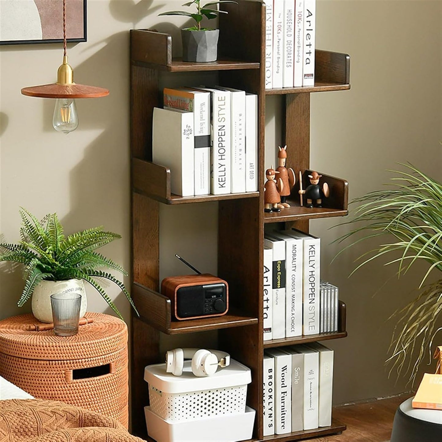 GRFIT Bookcase Solid Wood Bookshelf Modern Minimalist Creative Floor-to-Ceiling Storage Rack Narrow Bookcase Student Storage Living Room Bedroom Wall Shelf Bookshelf (Color : B) (B One Size)