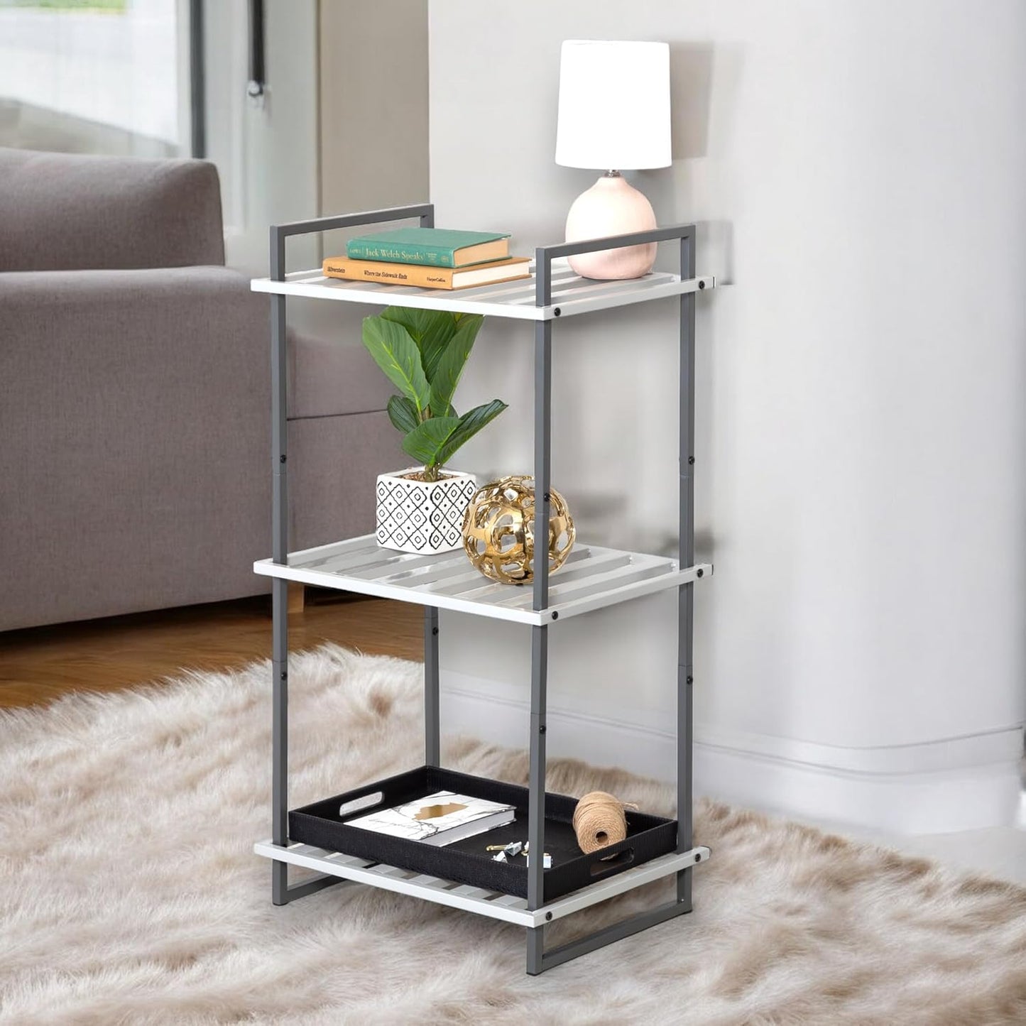 Honey-Can-Do 3-Tier Bookshelf, Book Shelf, Industrial Bookcase, with Steel Frame, for Living Room, Home Office, Bedroom, Gray and White