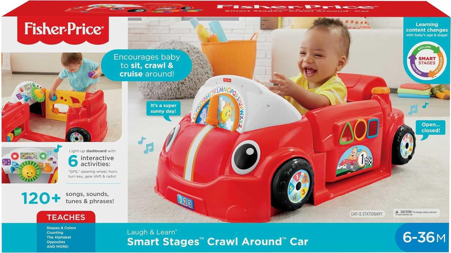 Fisher-Price Laugh & Learn Crawl Around Car, red Interactive Play Center with Smart Stages Learning Content for Babies and Toddlers Ages 6 Months and up (Amazon Exclusive)