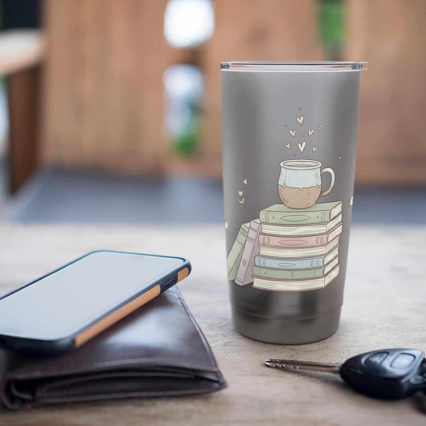 Book Lover Coffee Stack Pastel Cozy Reading Stainless Steel Insulated Tumbler