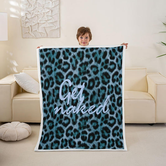 Feelyou Leopard Print Get Naked Throw Blanket Funny Quotes Soft Fleece Sherpa Cozy Fuzzy Plush Warm Blue Fuzzy Plush Throw Cheetah Twin 60"x80" for Bed Couch Living Room