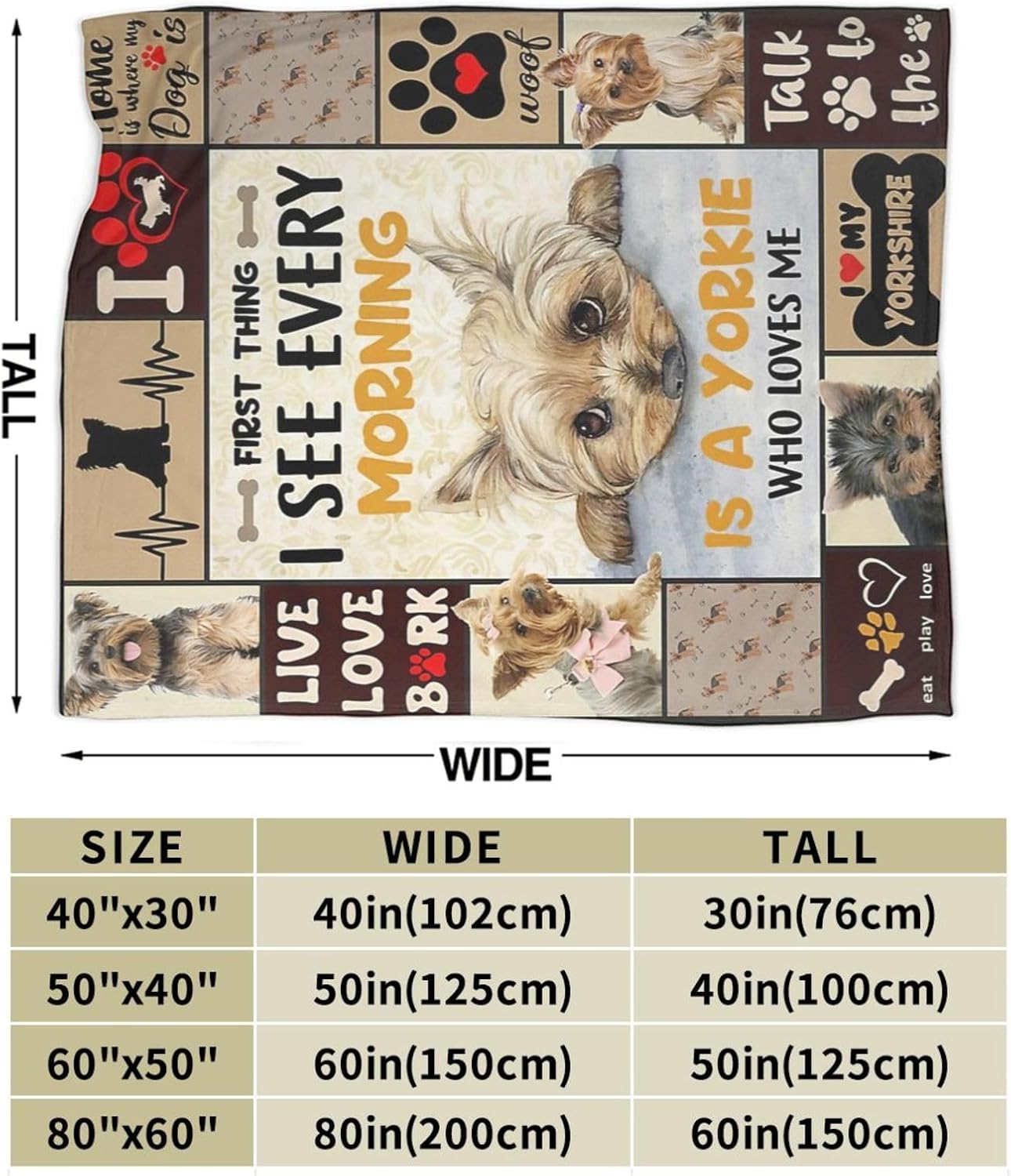 Funny Dog Blanket Soft Warm Cute Kawaii Yorkshire Terrier Dog Plush Throw Blanket Cozy Lightweight Flannel Bedding Decor Fleece Blanket Gifts for Girls Boys Kids Women 40"x50"
