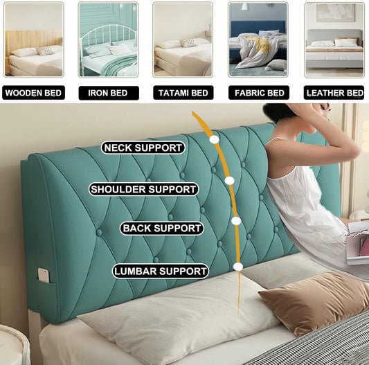 Soft Faux Leather Headboard Upholstered Full Rectangle Pillowboard Bedside Pillow Bed Soft Case Lumbar Support Cushion Removable Daybed Bunk Bed Pillow,Gray1,Paste/63x23x2In