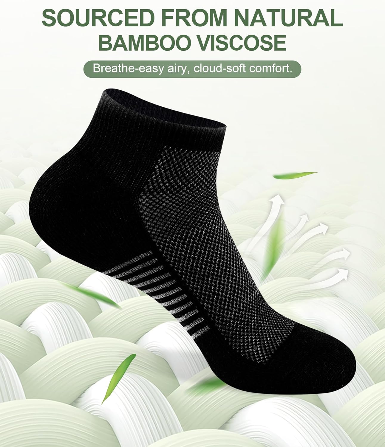 Ankle Socks for Men, Bamboo Socks Running Athletic Cushioned Moisture Wicking Low Cut Reinforced, 8 Pairs