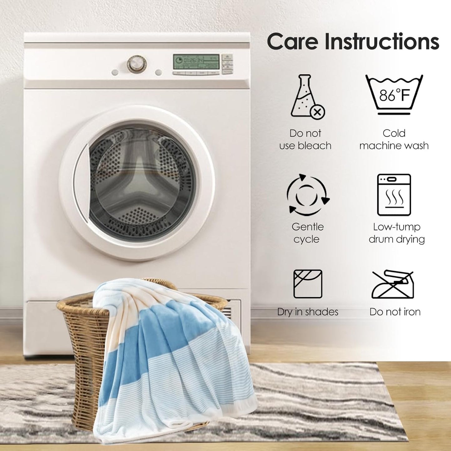 Homelike Moment Fleece Throw Blanket for Couch, Blue Soft Fluffy Blankets Throws, Fuzzy Cozy Plush Flannel Blanket for Sofa, Comfy Warm Lightweight Bed Blanket Striped (Light Blue, 50x60IN)