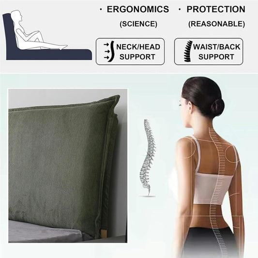 AMNOOL BedHead Upholstered Headboard Pillowboard Large Backrest,Corduroy Reading Pillow Wall Mounted Headboard Lumbar Support Cushion Daybed Tatami Bolster, Green